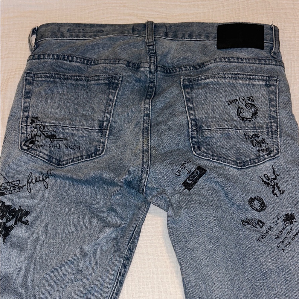 PacSun Mens Graffiti Jeans Black Graphics 31 x 32 Comfort Stretch Skinny Skater